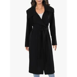 Avec Les Filles Black Trench Coat Belted Drape Front Size Large NWT Stylish